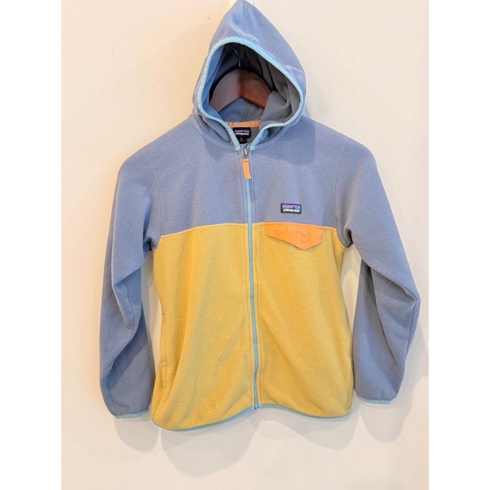 Patagonia Kids Micro D Snap-T Fleece Hoodie Blue Yellow 65465 Size 10